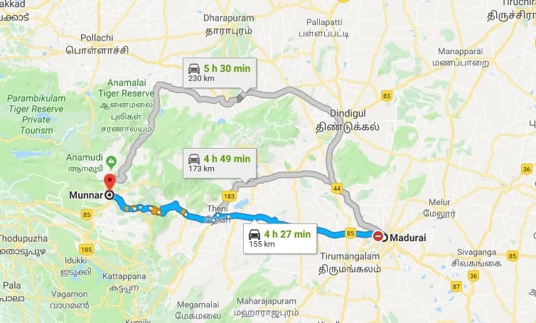 madurai-munnar-road-map