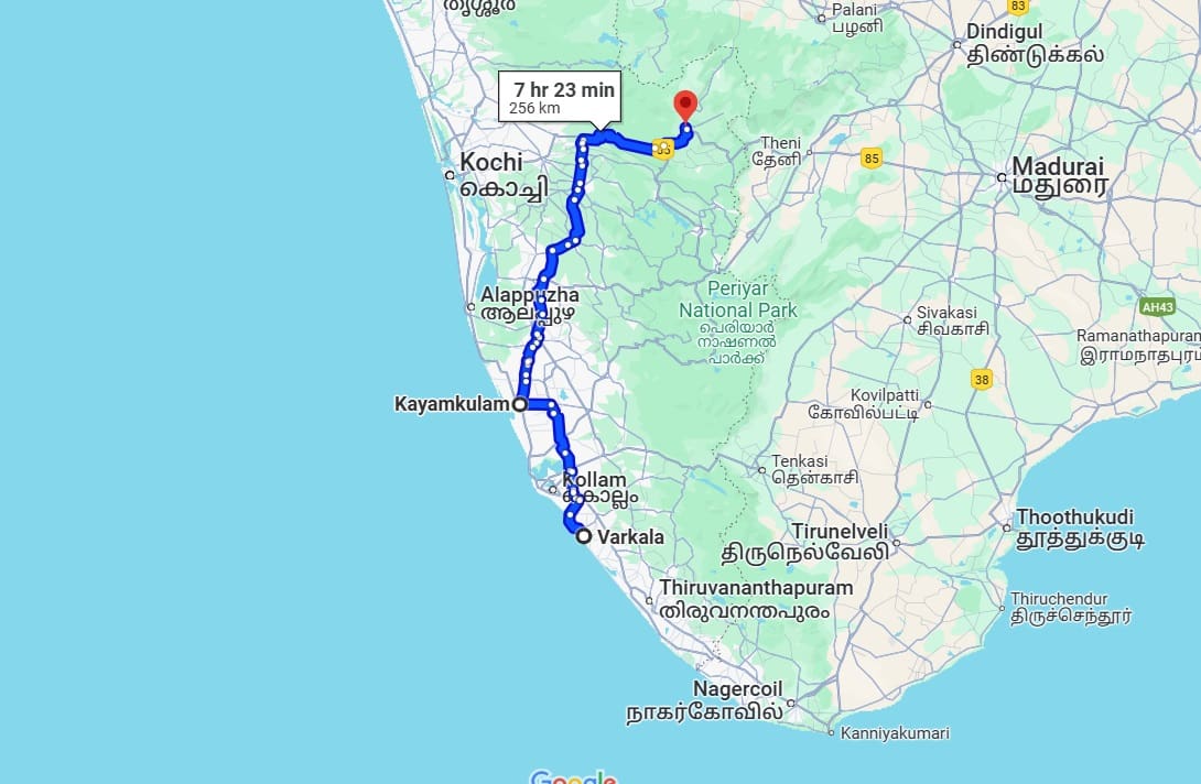 varkala-to-munnar-map-road